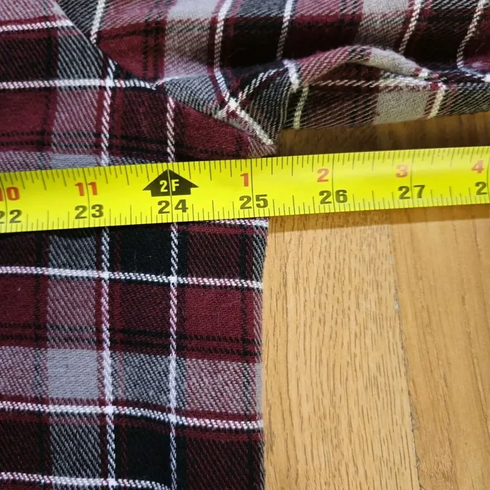 Vintage Haband Casual Joe Flannel Shirt Mens XL Burgundy Black Plaid Pearl Snap